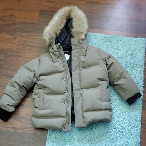 Zara Kids Brand Beige Puffer Jacket with Fur Trim Waterproof - Picture 1 of 7
